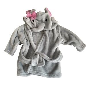Elephant Baby Bathrobe Gray Plush Hooded Robe Size 0–9 Months